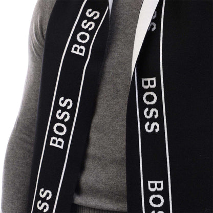 Black - Side - Boss Mens Repeat Logo Hat And Scarf Set