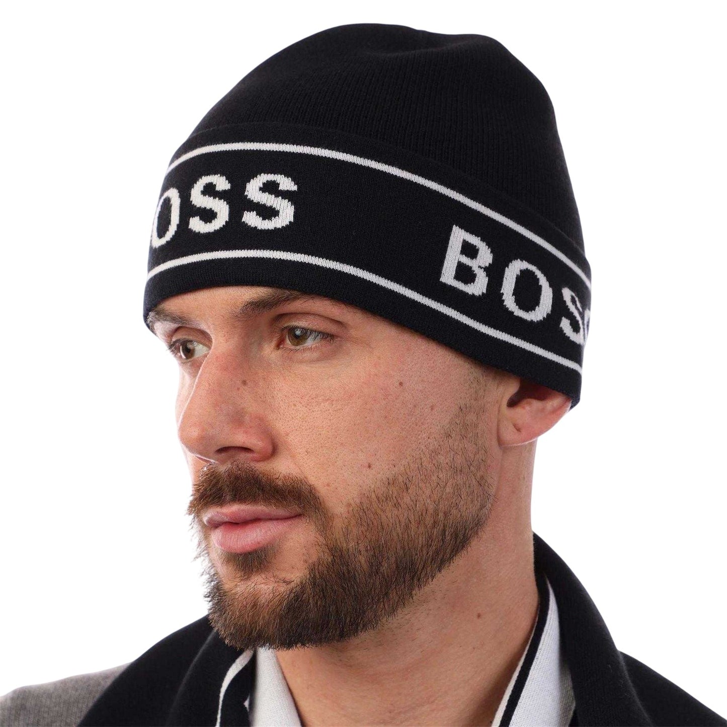Black - Lifestyle - Boss Mens Repeat Logo Hat And Scarf Set