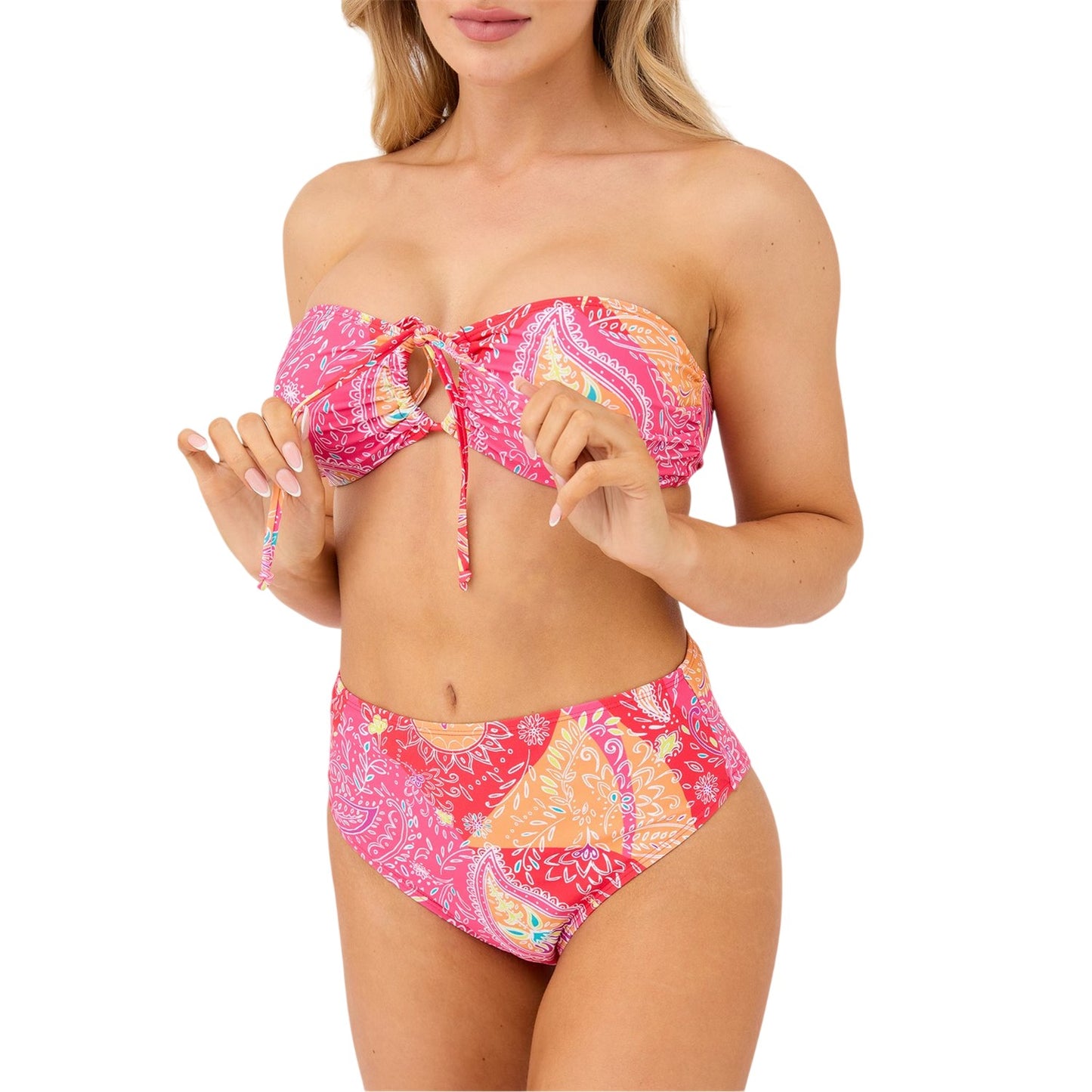 Multicoloured - Side - Be You Womens-Ladies Tie Detail Bandeau Two-Piece Swimsuit