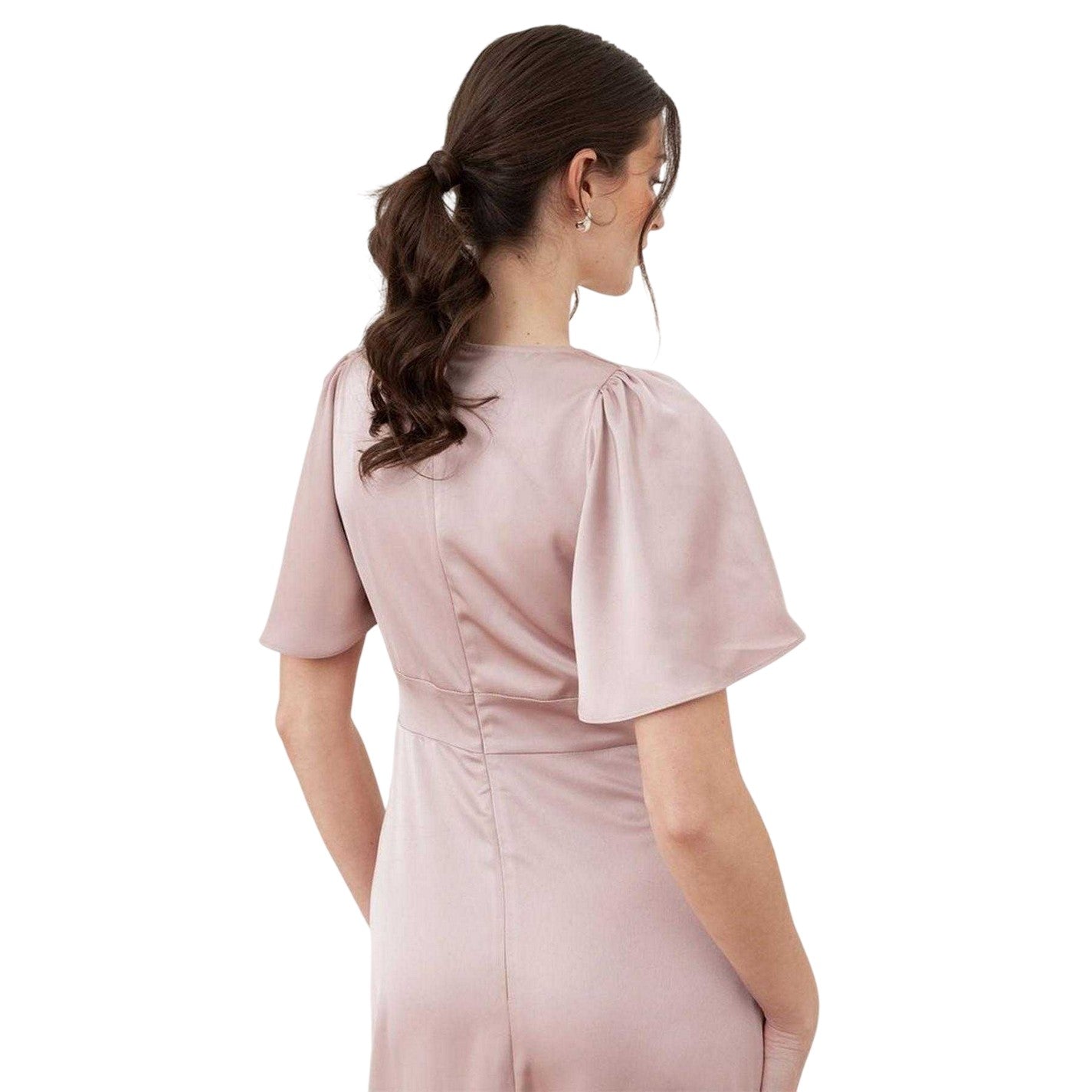 Soft Pink - Lifestyle - Maya Deluxe Womens-Ladies Satin Angel Sleeve Bridesmaid Maxi Dress