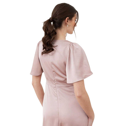 Soft Pink - Lifestyle - Maya Deluxe Womens-Ladies Satin Angel Sleeve Bridesmaid Maxi Dress