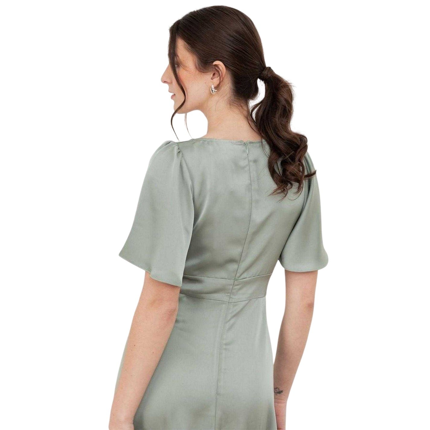 Sage Green - Lifestyle - Maya Deluxe Womens-Ladies Satin Angel Sleeve Bridesmaid Maxi Dress