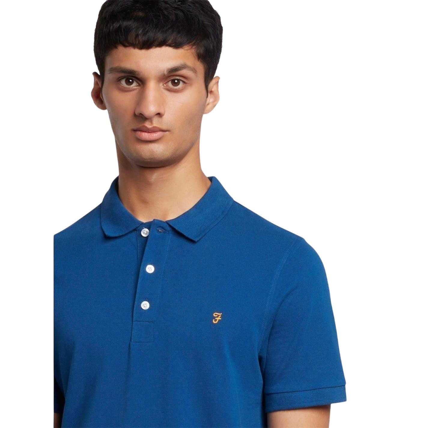 Blue - Side - Farah Mens Cotton Short-Sleeved Polo Shirt