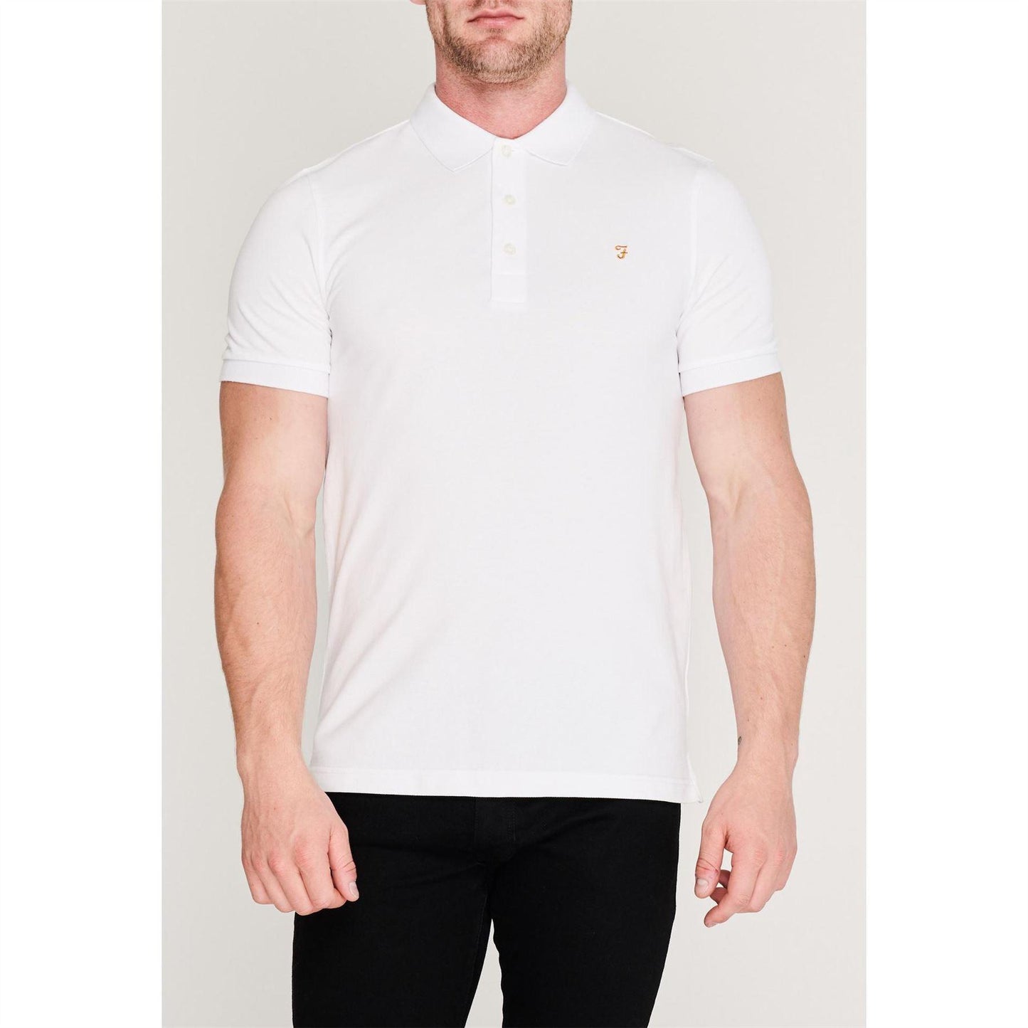 White - Side - Farah Mens Cotton Short-Sleeved Polo Shirt