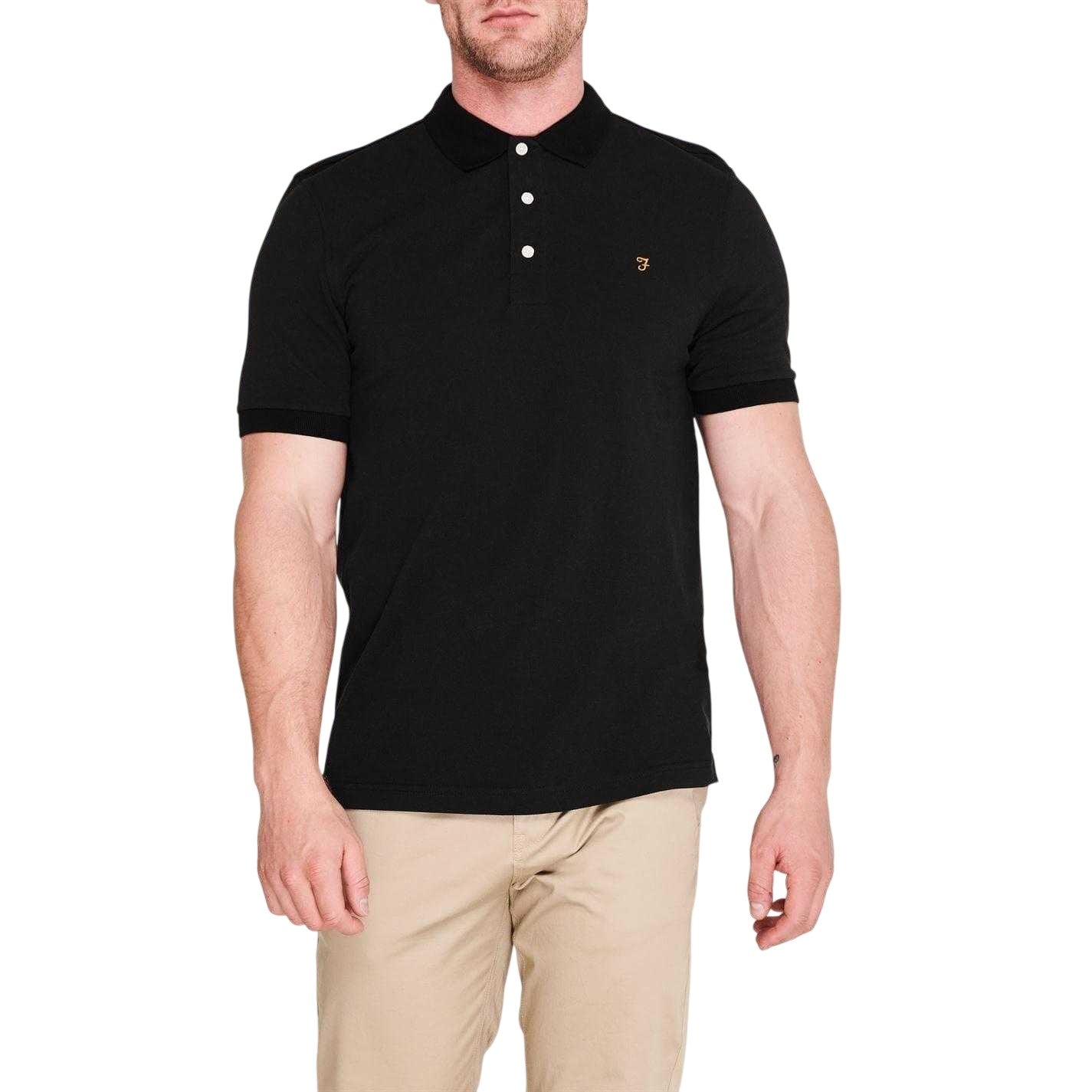Black - Side - Farah Mens Cotton Short-Sleeved Polo Shirt