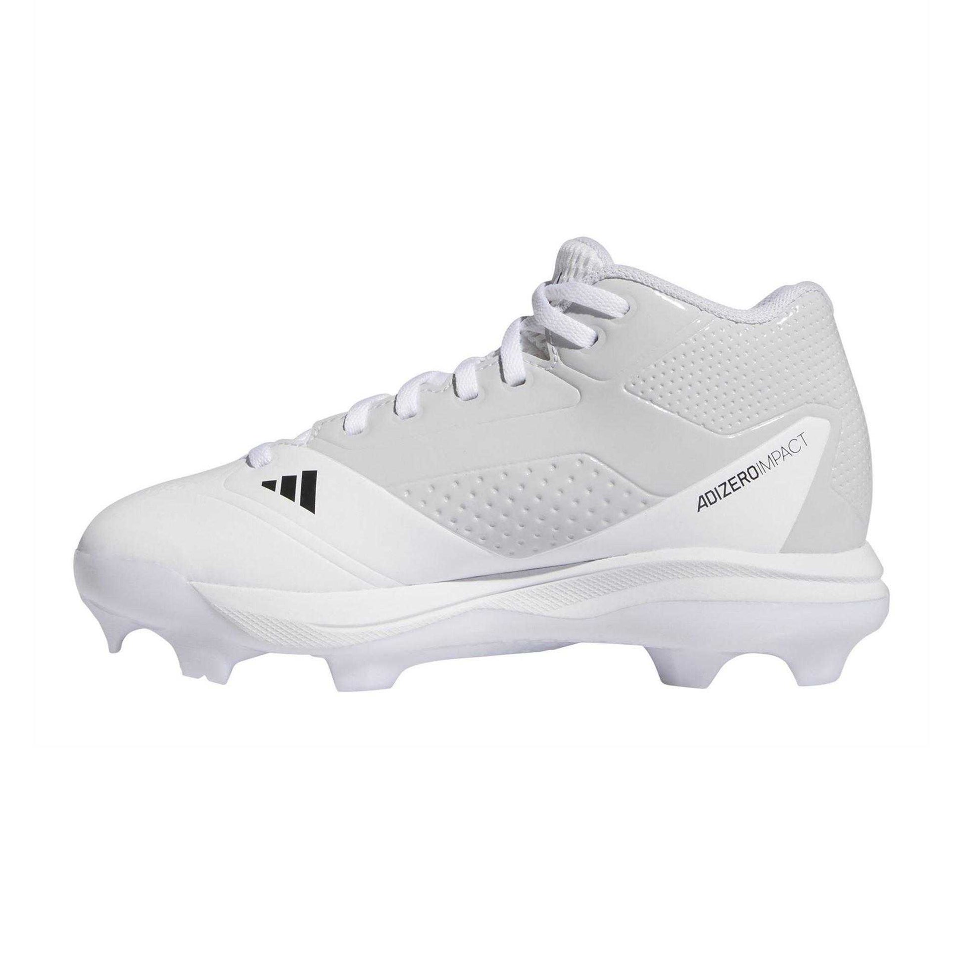 White - Side - Adidas Childrens-Kids Impact 3 Stripes Mid Cut Football Trainers
