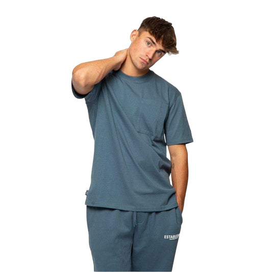 Steel Blue - Front - Established Mens Embroidered Pocket T-Shirt