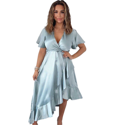 Duck Egg - Lifestyle - AX Paris Womens-Ladies Satin Short-Sleeved Midi Dress