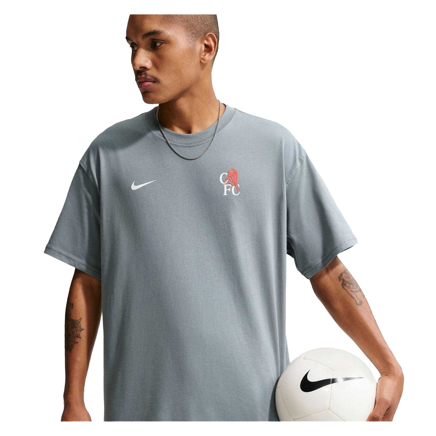 Grey-Orange - Side - Nike Mens Peak 25-26 Chelsea FC Oversized T-Shirt