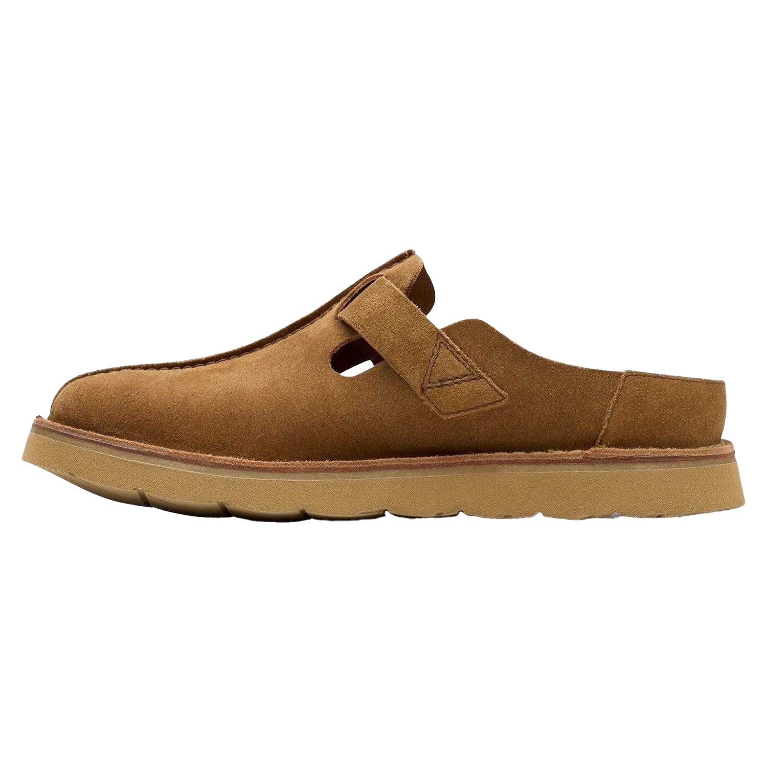 Brown - Side - Clarks Mens Solsbury Suede Flat Mules