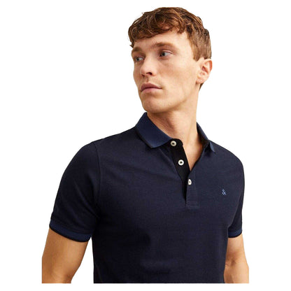 Dark Navy - Side - Jack And Jones Mens Slim Short-Sleeved Polo Shirt