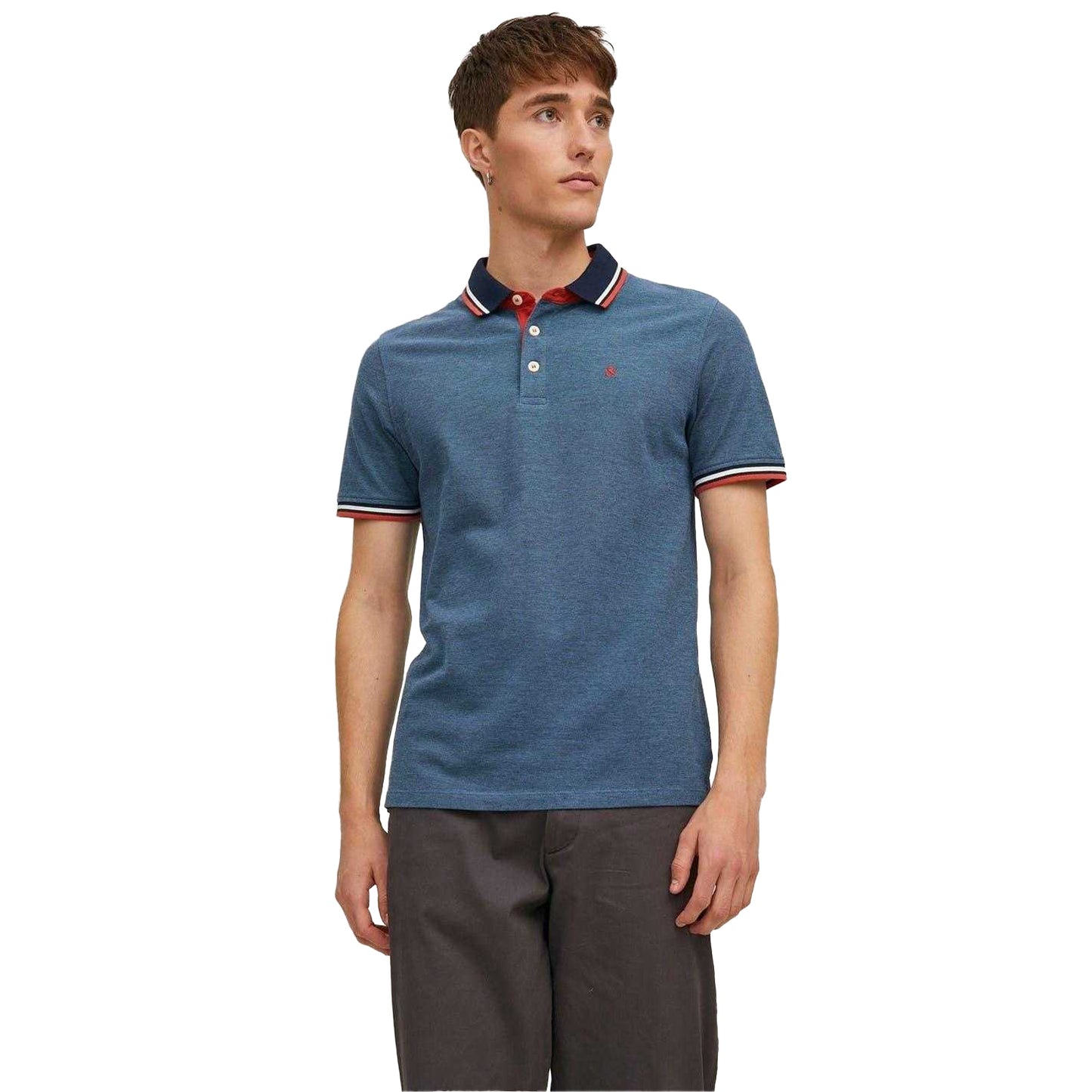 Denim Blue - Front - Jack And Jones Mens Slim Short-Sleeved Polo Shirt