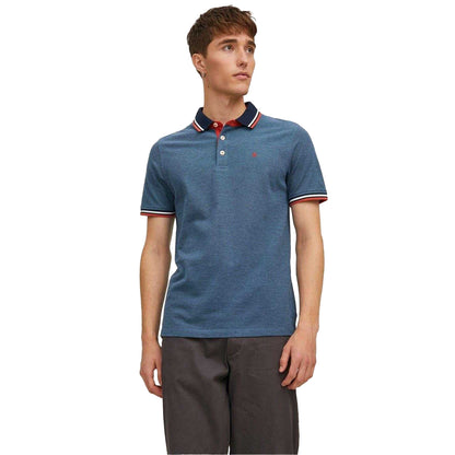 Denim Blue - Front - Jack And Jones Mens Slim Short-Sleeved Polo Shirt