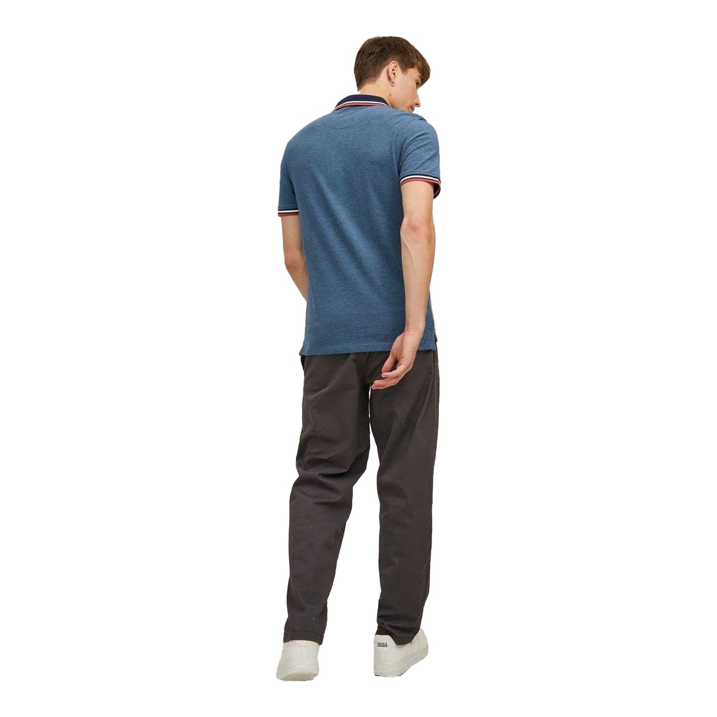 Denim Blue - Back - Jack And Jones Mens Slim Short-Sleeved Polo Shirt