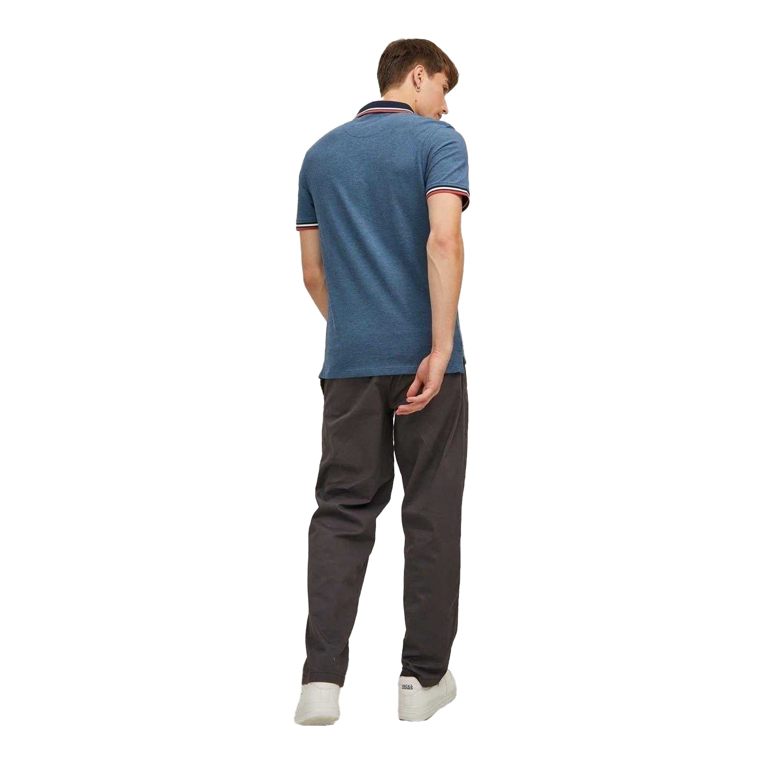 Denim Blue - Back - Jack And Jones Mens Slim Short-Sleeved Polo Shirt