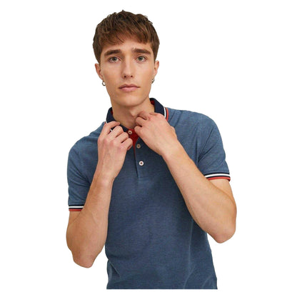 Denim Blue - Side - Jack And Jones Mens Slim Short-Sleeved Polo Shirt