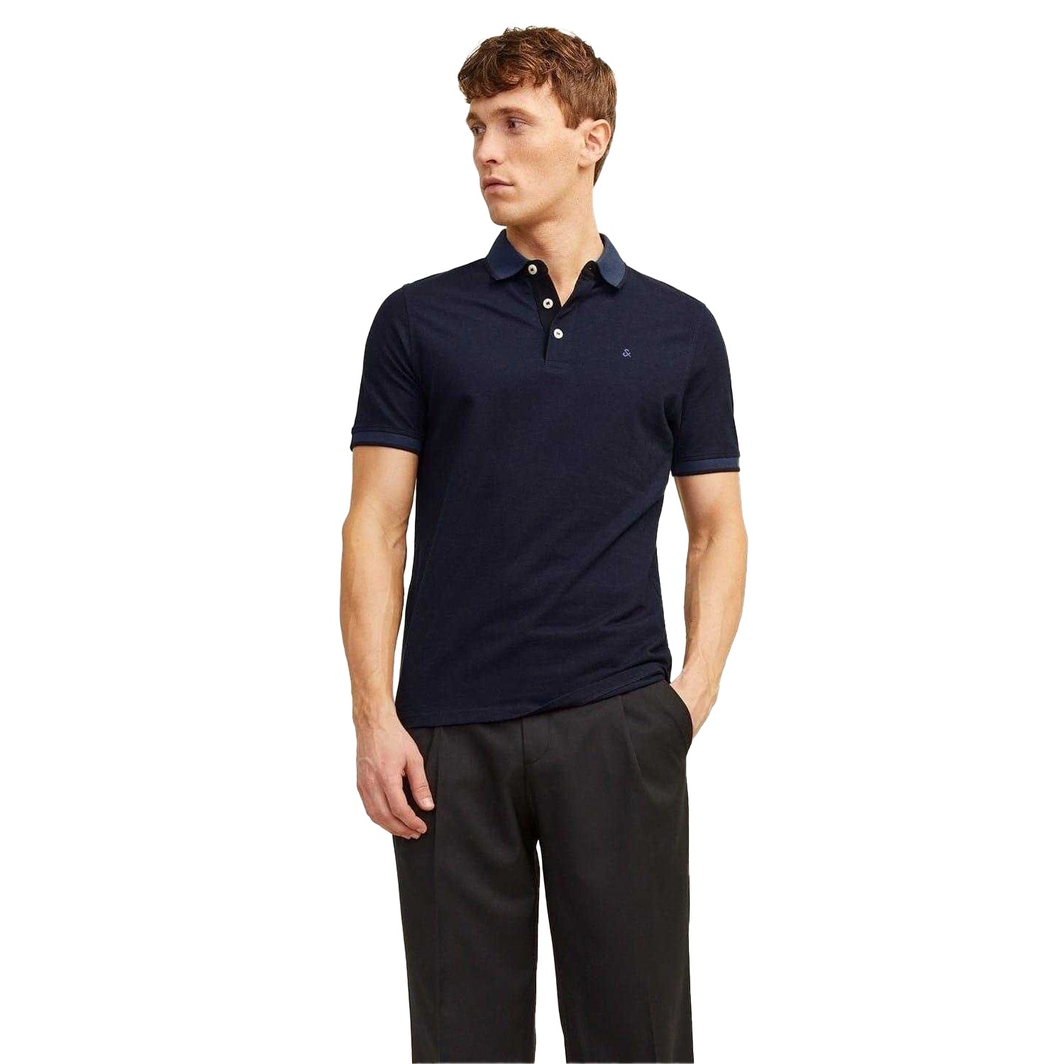 Dark Navy - Front - Jack And Jones Mens Slim Short-Sleeved Polo Shirt