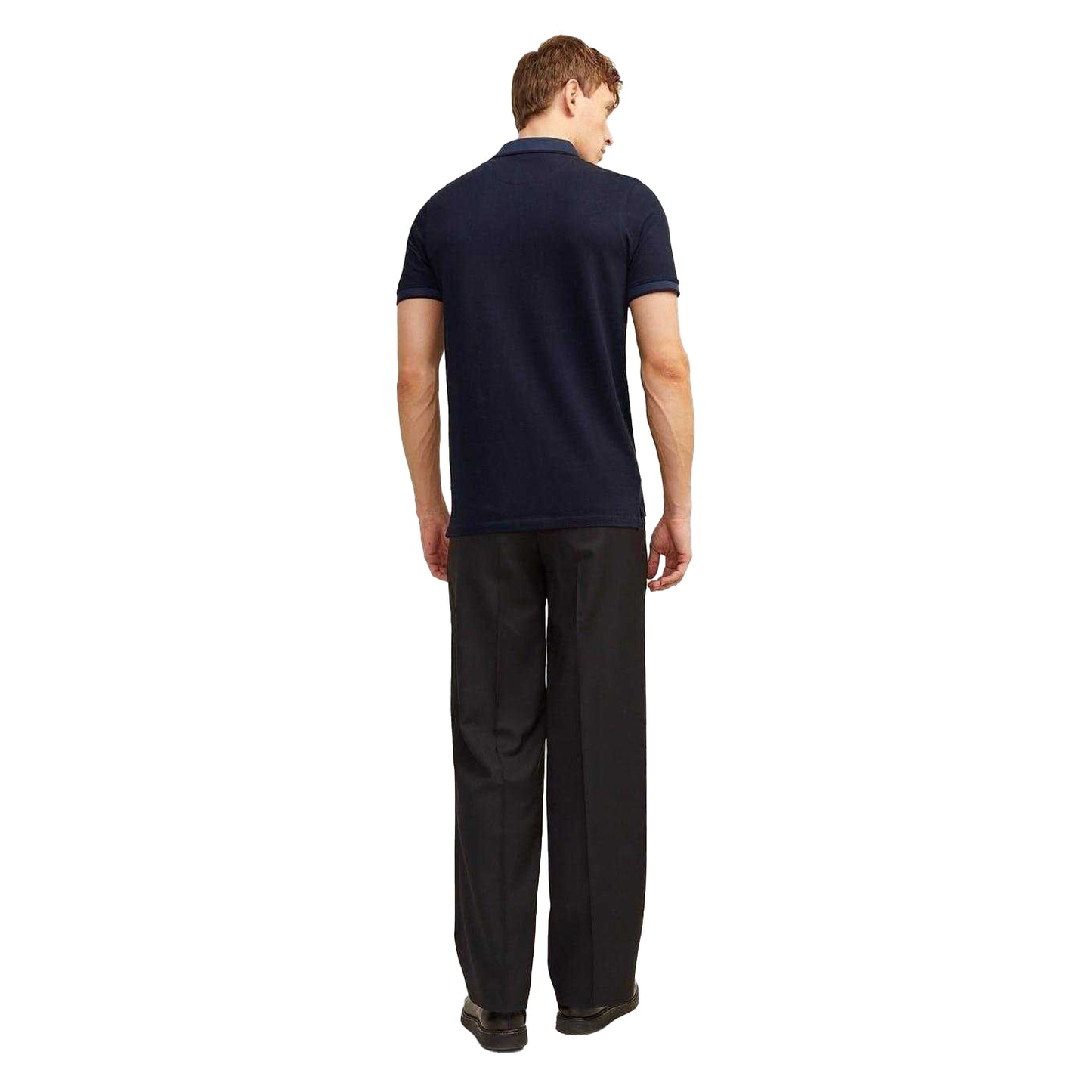 Dark Navy - Back - Jack And Jones Mens Slim Short-Sleeved Polo Shirt