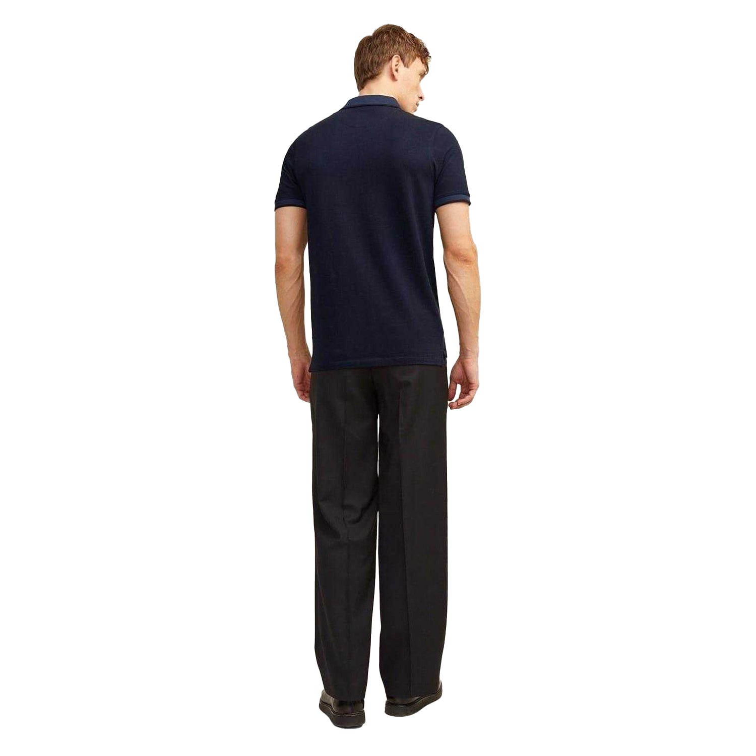 Dark Navy - Back - Jack And Jones Mens Slim Short-Sleeved Polo Shirt