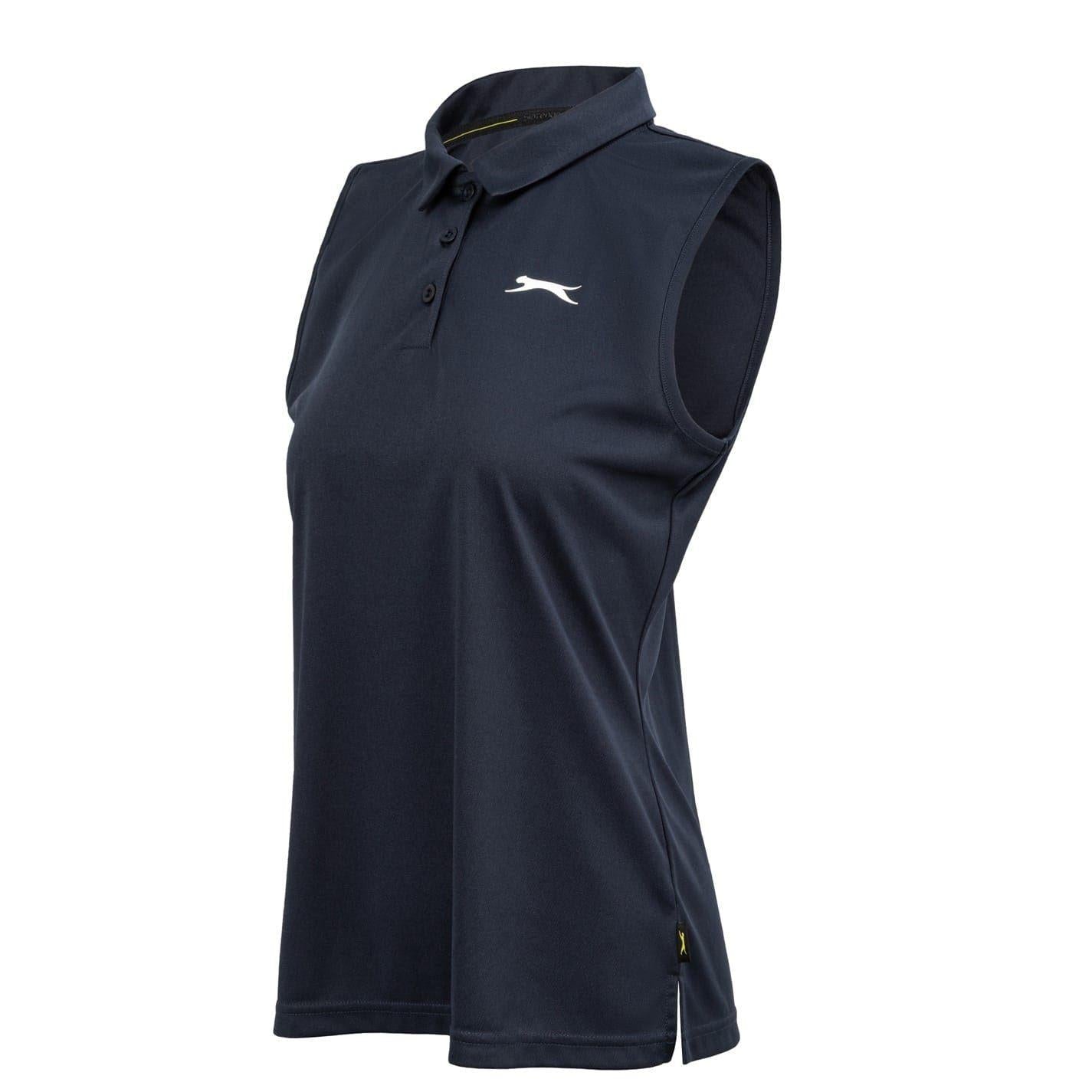 Navy - Side - Slazenger Womens-Ladies Sleeveless Polo Shirt