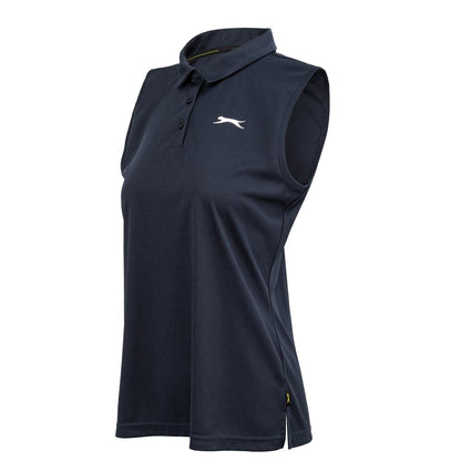 Navy - Side - Slazenger Womens-Ladies Sleeveless Polo Shirt