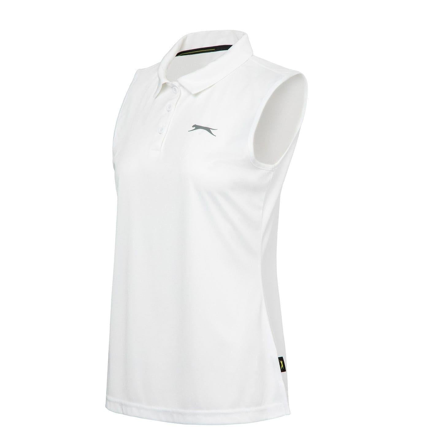 White - Side - Slazenger Womens-Ladies Sleeveless Polo Shirt