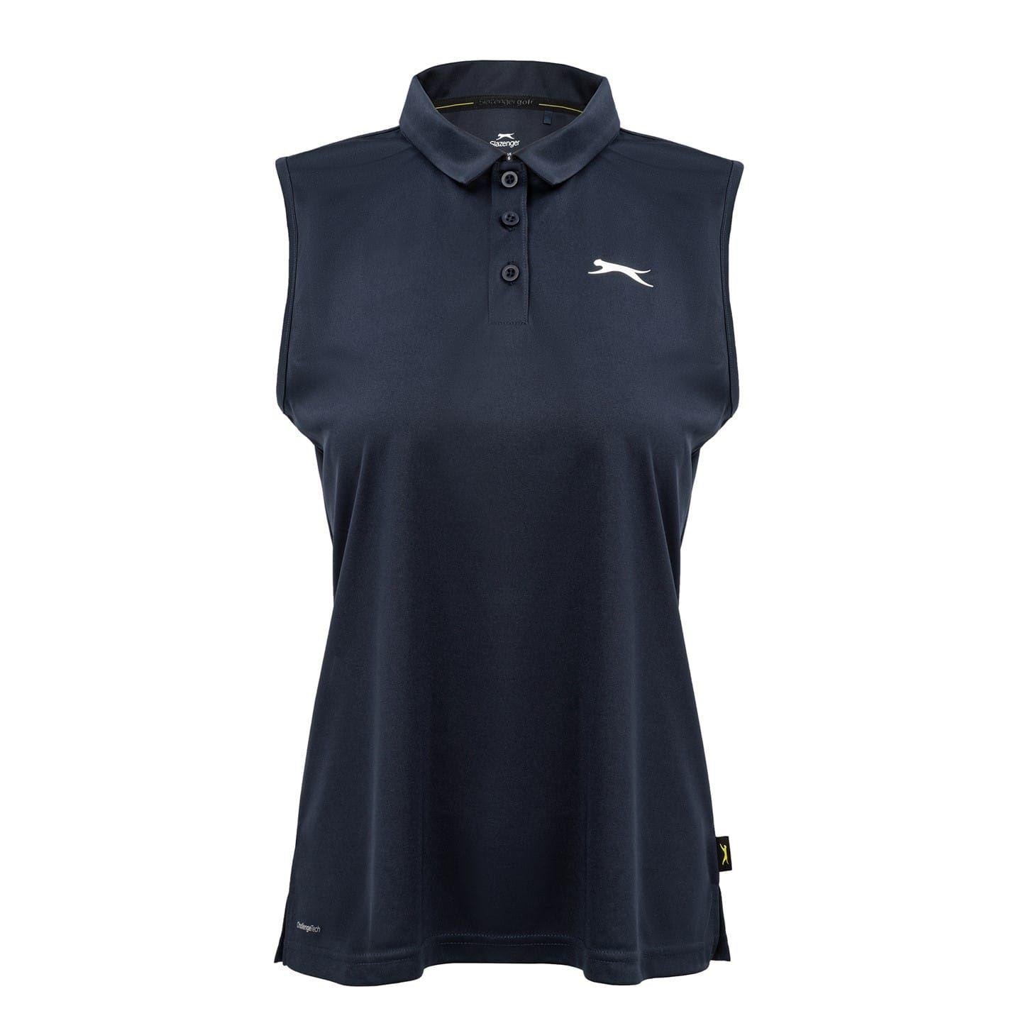 Navy - Front - Slazenger Womens-Ladies Sleeveless Polo Shirt
