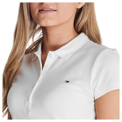 White - Side - Tommy Hilfiger Womens-Ladies Heritage Slim Short-Sleeved Polo Shirt