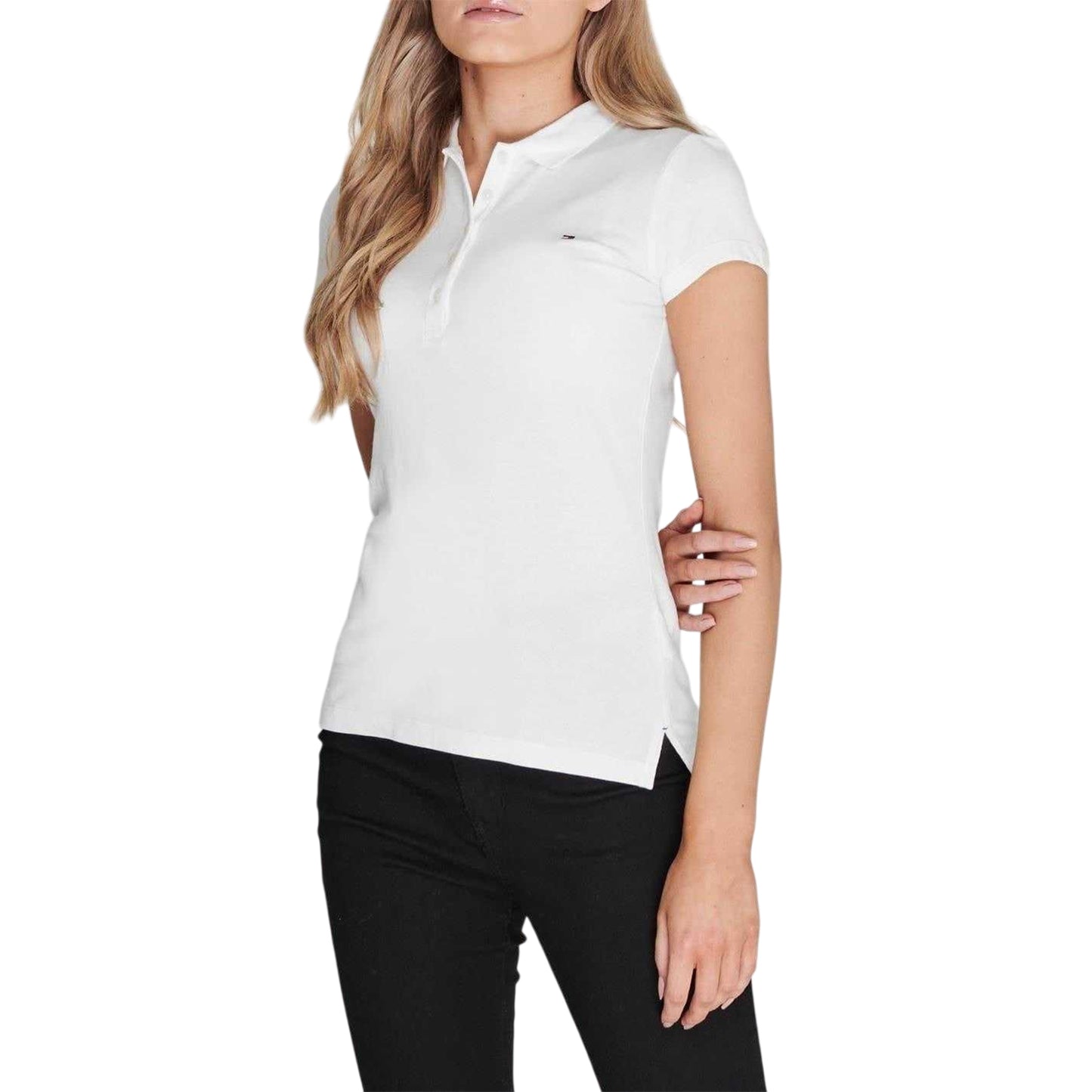 White - Lifestyle - Tommy Hilfiger Womens-Ladies Heritage Slim Short-Sleeved Polo Shirt