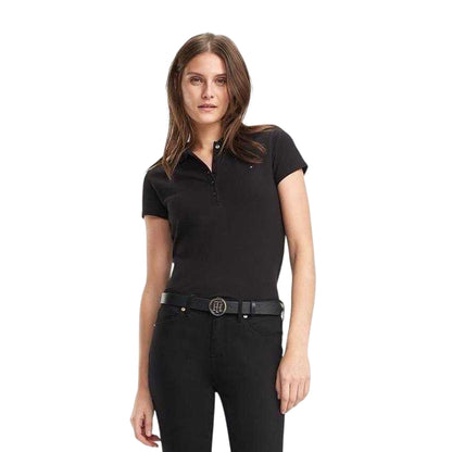 Black - Lifestyle - Tommy Hilfiger Womens-Ladies Heritage Slim Short-Sleeved Polo Shirt