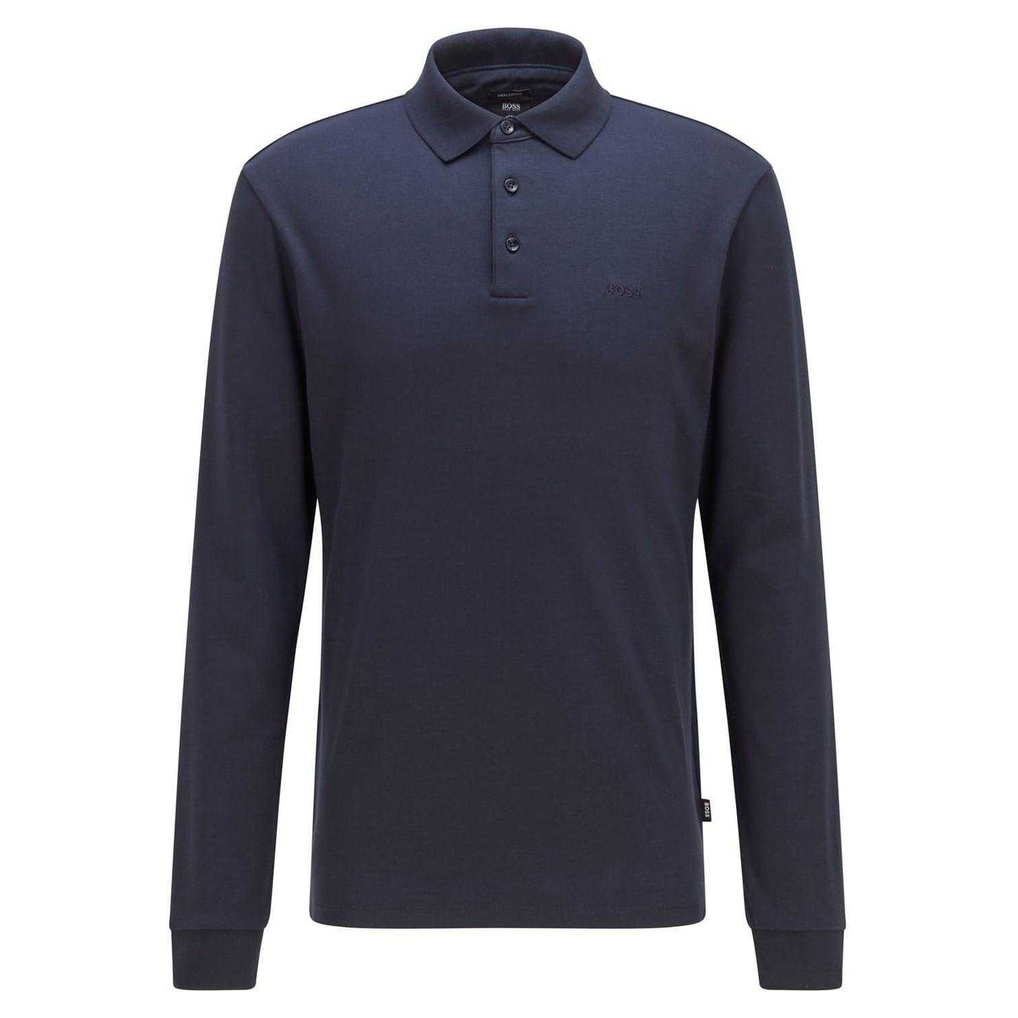 Navy - Front - Boss Mens Pado 30 Long-Sleeved Polo Shirt