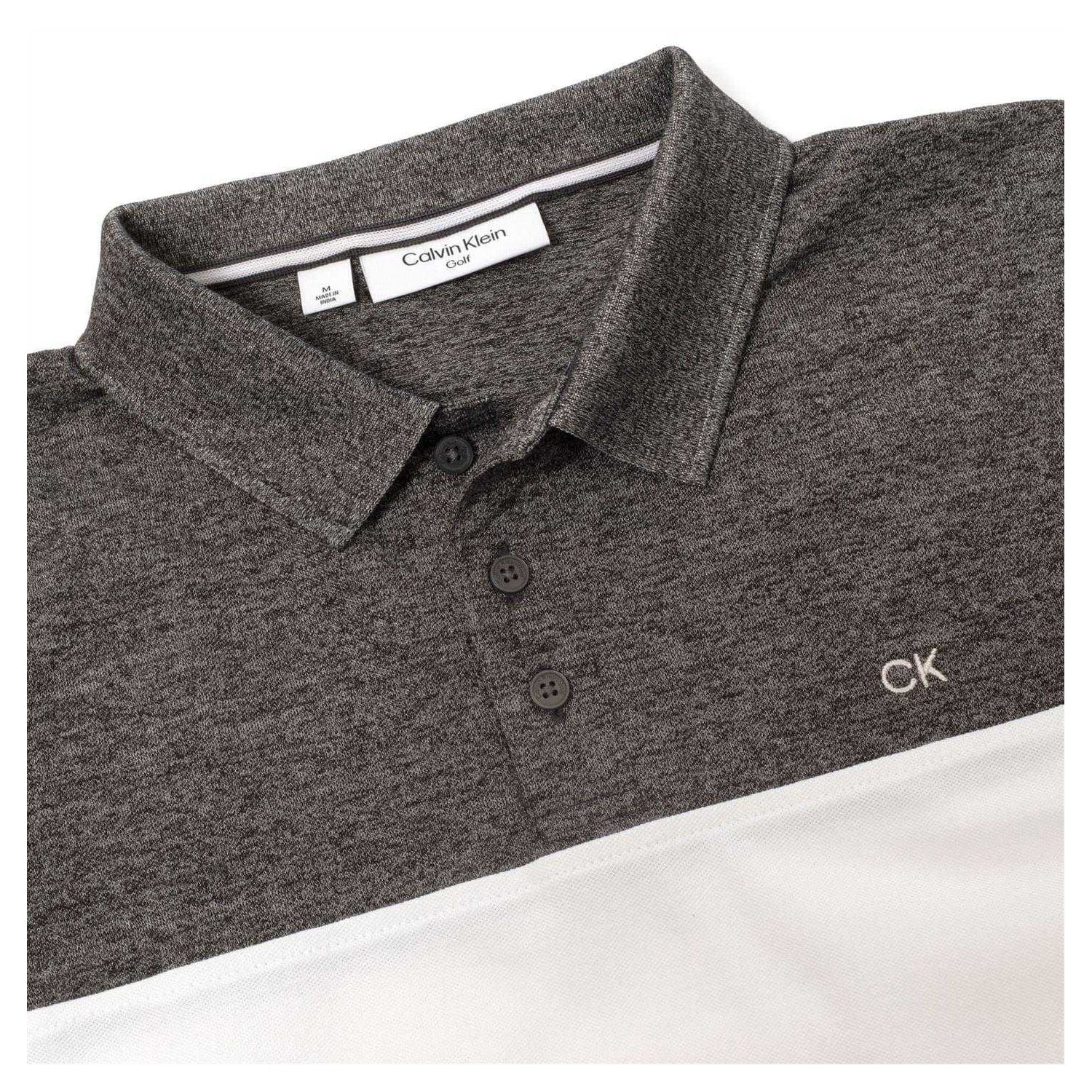 Charcoal-White - Side - Calvin Klein Mens Colour Block Golf Polo Shirt