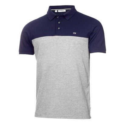 Navy-Silver Melange - Front - Calvin Klein Mens Colour Block Golf Polo Shirt