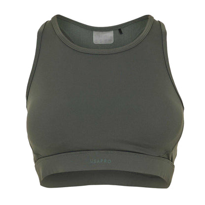 Khaki - Front - USA Pro Womens-Ladies Core Racerback Sports Bra