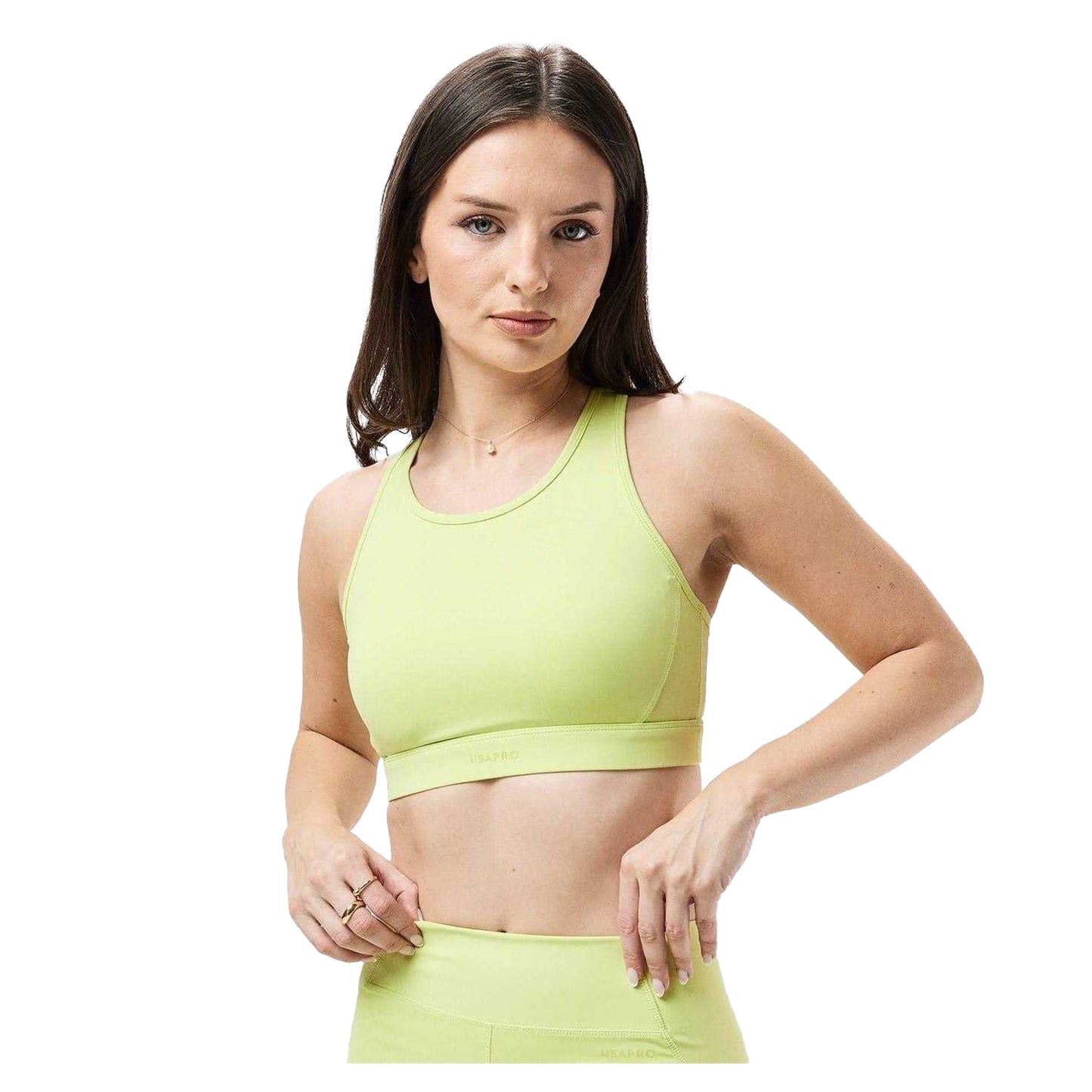 Lime Green - Side - USA Pro Womens-Ladies Core Racerback Sports Bra