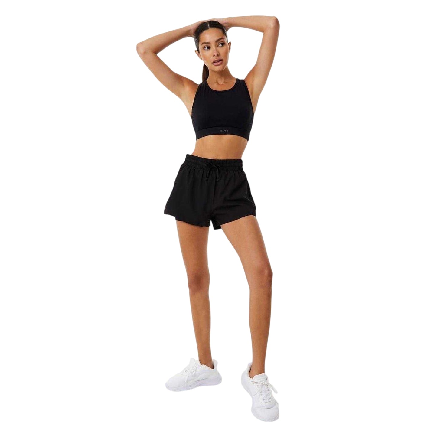 Black - Side - USA Pro Womens-Ladies Core Racerback Sports Bra