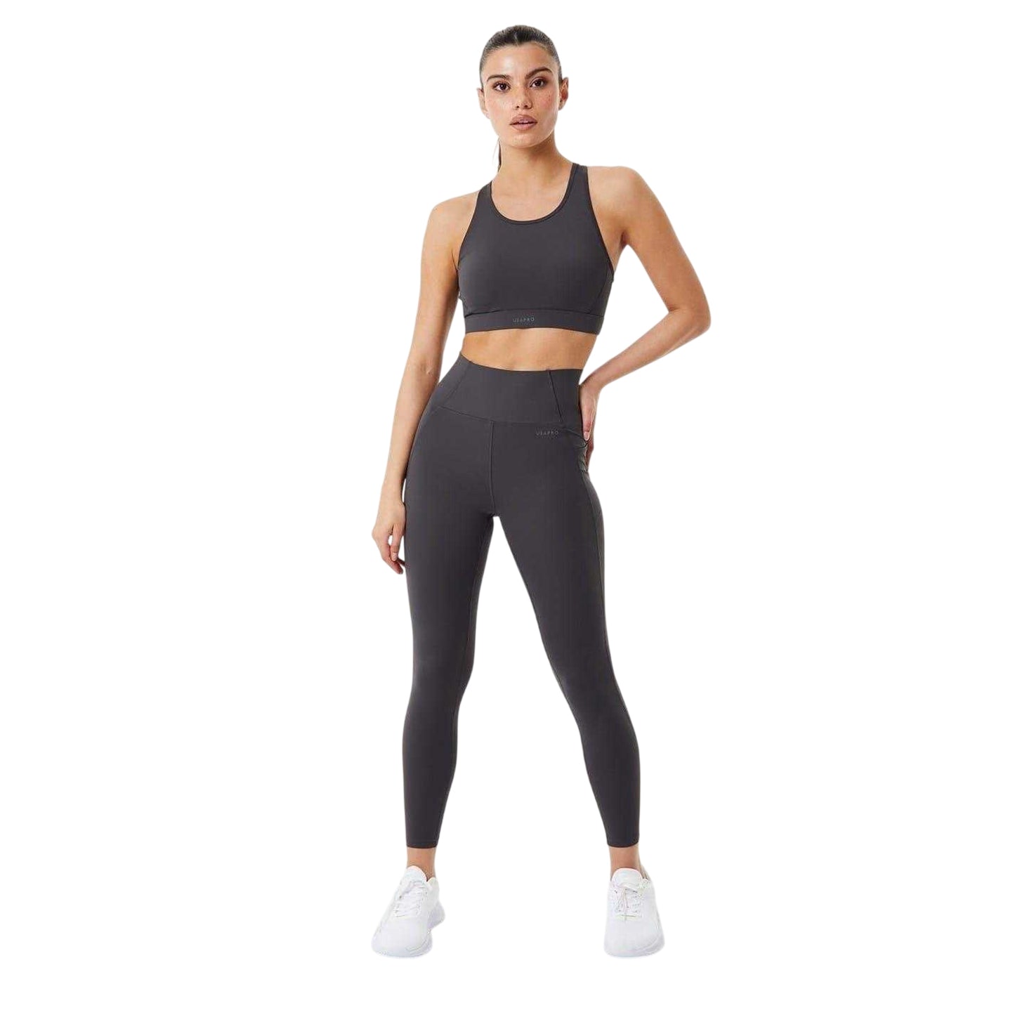 Charcoal Marl - Side - USA Pro Womens-Ladies Core Racerback Sports Bra