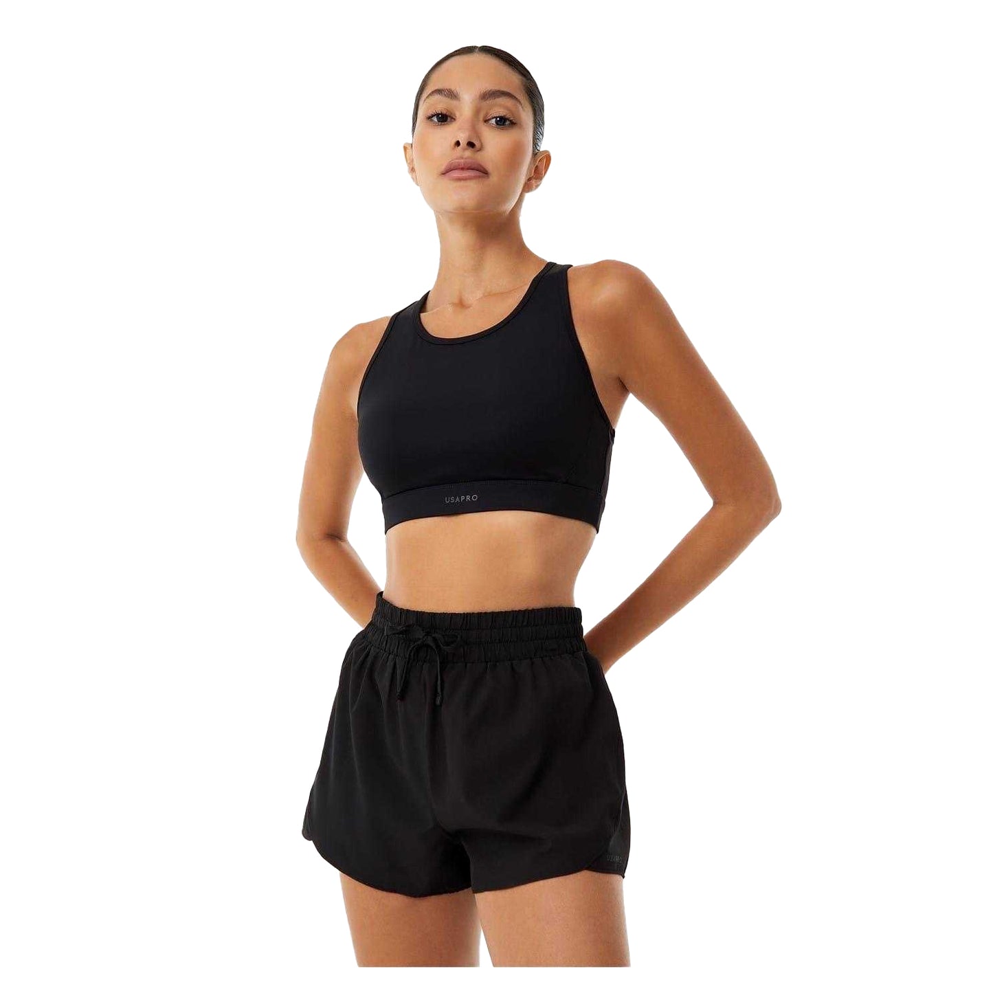 Black - Front - USA Pro Womens-Ladies Core Racerback Sports Bra