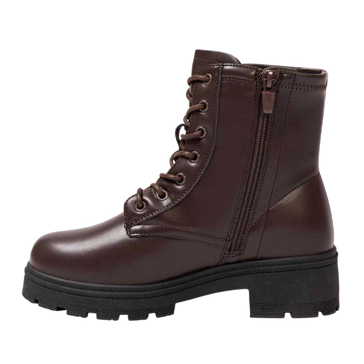 Dark Chocolate Brown - Side - I Saw It First Womens-Ladies Biker Ankle Boots