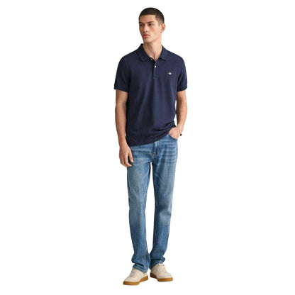 Navy - Side - Gant Mens Pique Polo Shirt