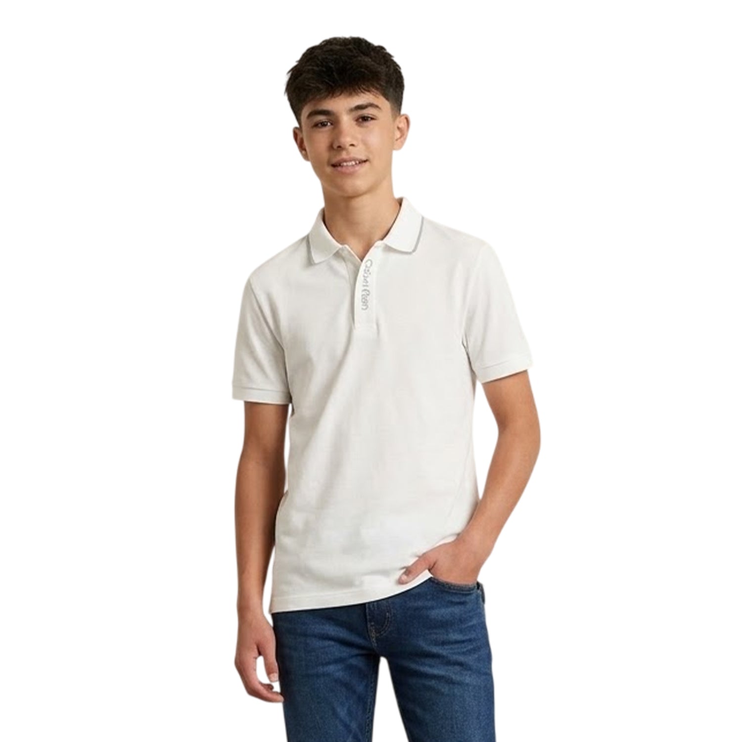 White - Side - Calvin Klein Boys Embroidered Logo Polo Shirt
