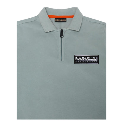 Green Milieu - Side - Napapijri Mens Zip Neck Regular Polo Shirt