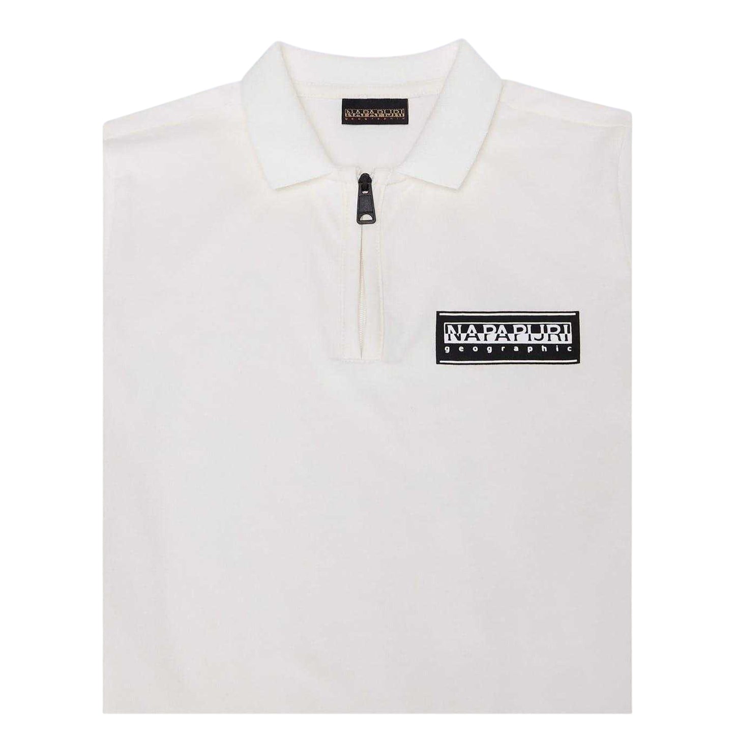 Heron White - Side - Napapijri Mens Zip Neck Regular Polo Shirt