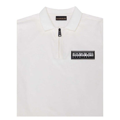 Heron White - Side - Napapijri Mens Zip Neck Regular Polo Shirt