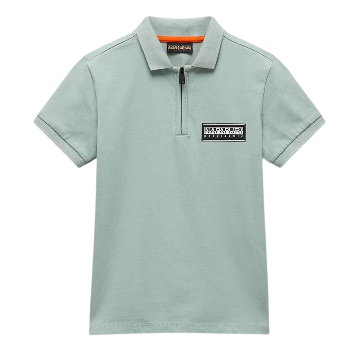 Green Milieu - Front - Napapijri Boys Zip Neck Regular Polo Shirt