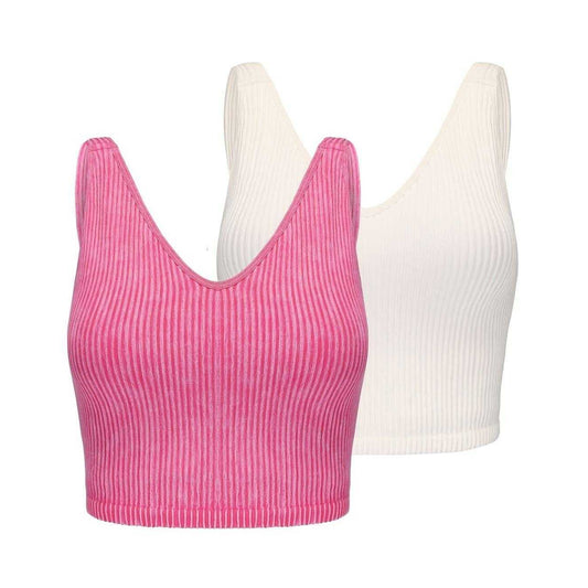 Raspberry-Maple Sugar - Front - Slazenger Womens-Ladies Ribbed Sports Bra (Pack of 2)