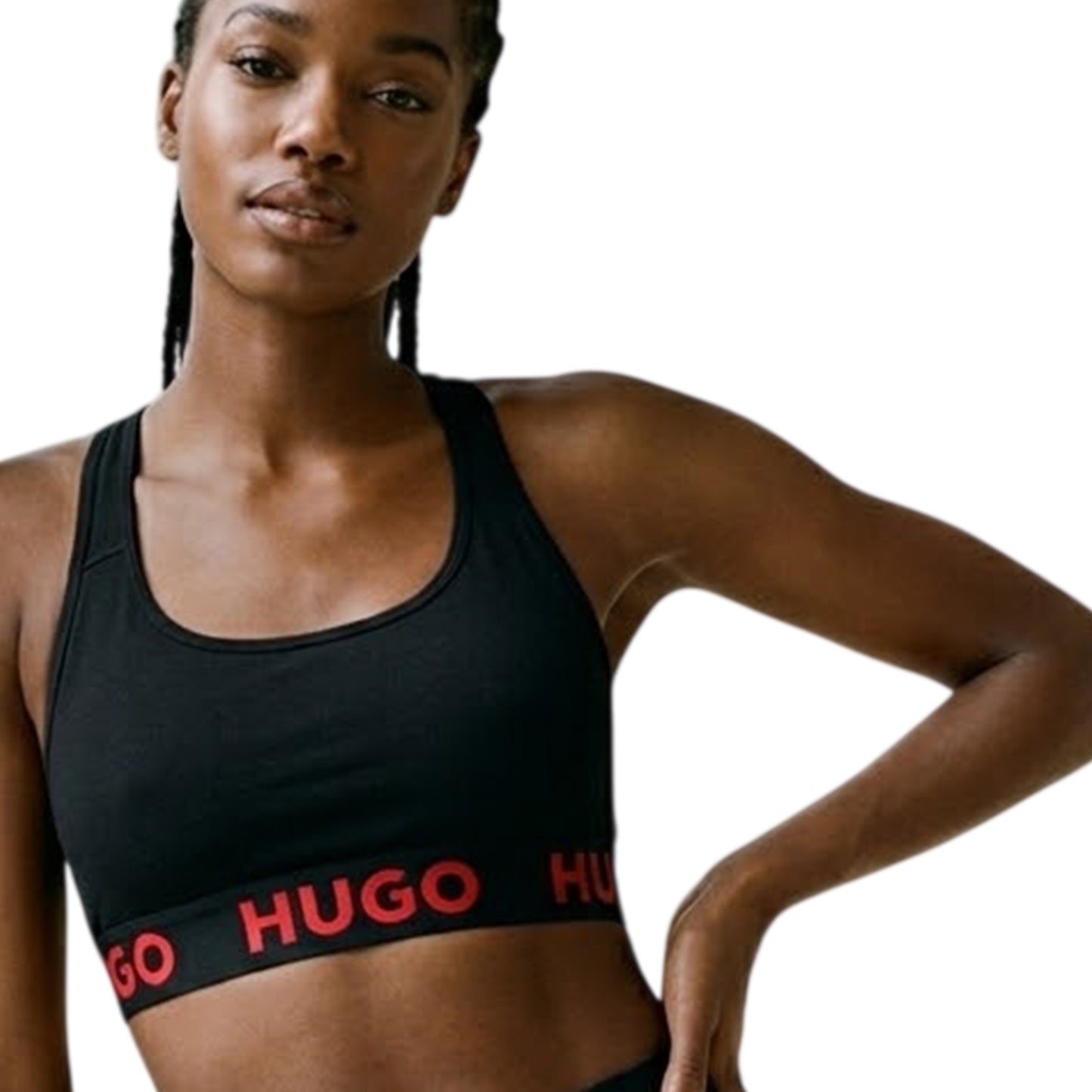 Black - Side - Hugo Womens-Ladies Cross Back Padded Sports Bra
