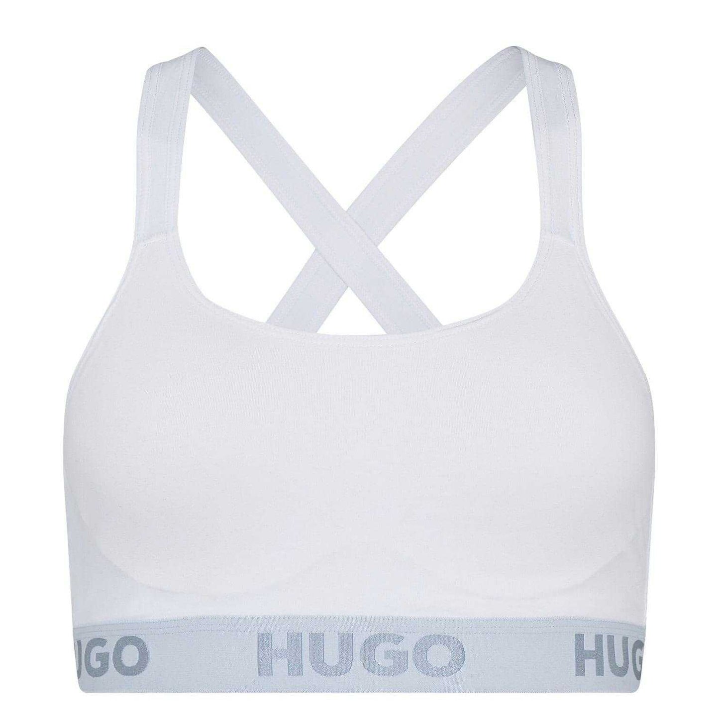 White - Front - Hugo Womens-Ladies Cross Back Padded Sports Bra