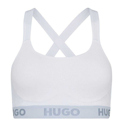 White - Front - Hugo Womens-Ladies Cross Back Padded Sports Bra
