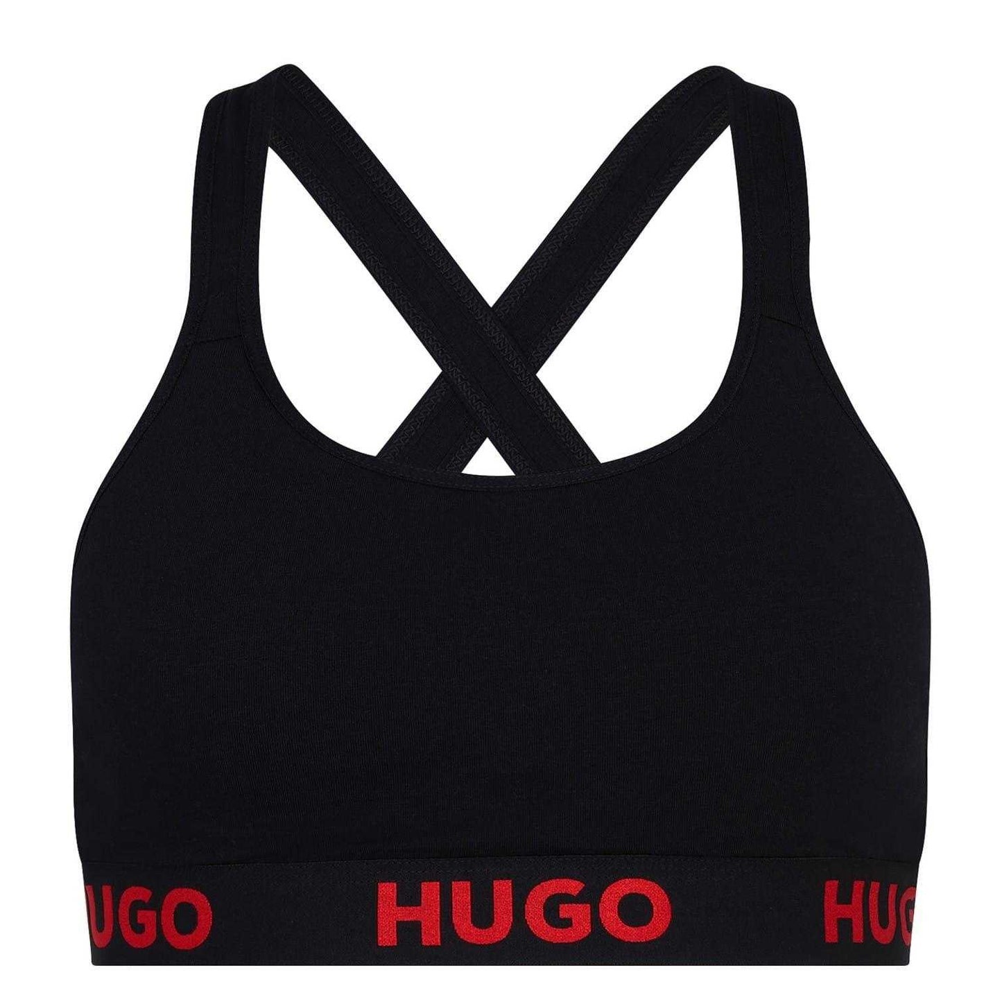 Black - Front - Hugo Womens-Ladies Cross Back Padded Sports Bra
